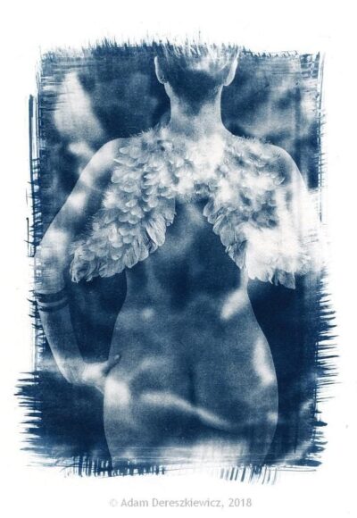 Multilayer cyanotype fine art nude sandwich print, handmade