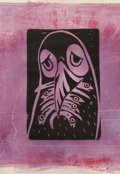 Sad puffin. Limited edition linotype over monotype A4
